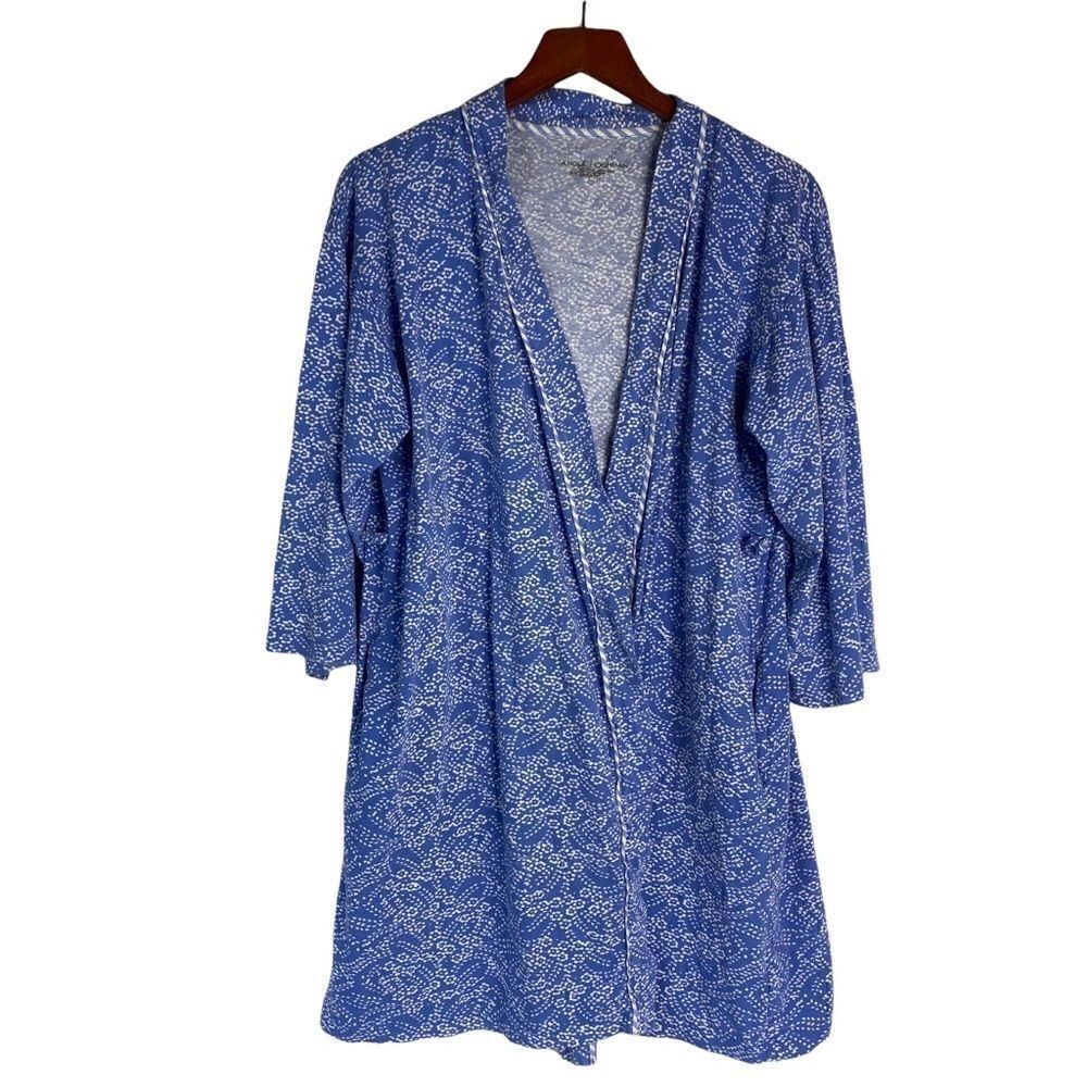 Carole Hochman Floral Robe Cotton Medium M Blue White Wrap NO Belt Long Sleeve